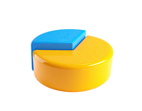 A vibrant 3D pie chart, divided into blue and yellow sections, on black
