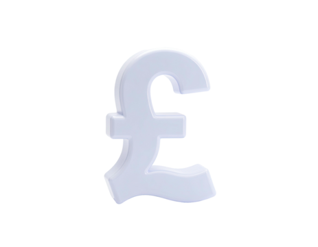 A glossy, 3D white pound symbol against a stark black background - Powered by Adobe