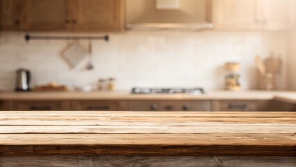 Empty wooden table in a rustic kitchen setting