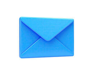 A glossy, blue 3D envelope icon against a black background, lit softly