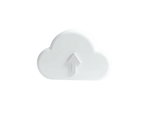 A glossy white cloud with an upward-pointing arrow on a black background