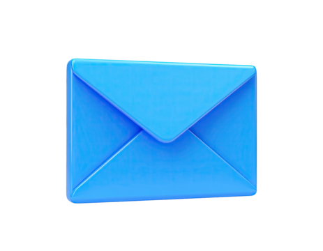 A glossy, blue 3D envelope icon against a black background, lit softly