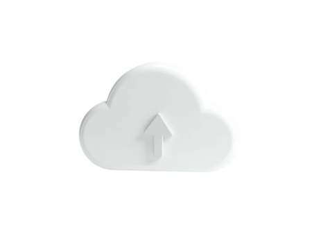 A glossy white cloud with an upward-pointing arrow on a black background