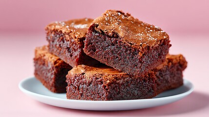 Delicious and fudgy chocolate brownies piled on a plate, perfect for dessert lovers and special occasions.