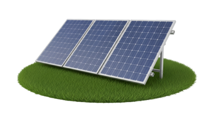 Three Solar Panels on Green Grass with Black Background