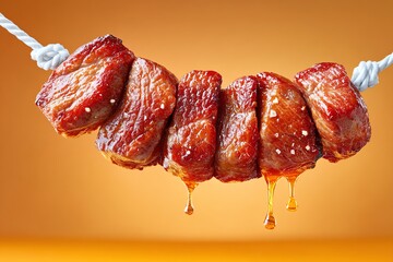 Deliciously grilled meat pieces dripping with sauce, perfect for appetizing dishes and culinary presentations.