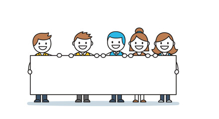 A Diverse Group of Happy People Holding a Blank Banner Together Symbolizing Unity and Collaboration.