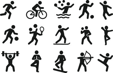 Sport Pictogram Solid Black Vector Icon Set Collection on White Background
