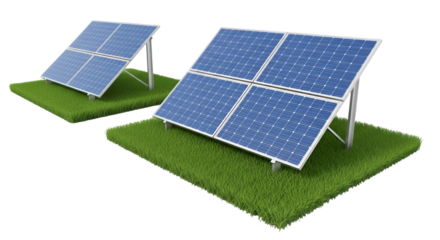 Two sets of solar panels on grassy mounds renewable energy