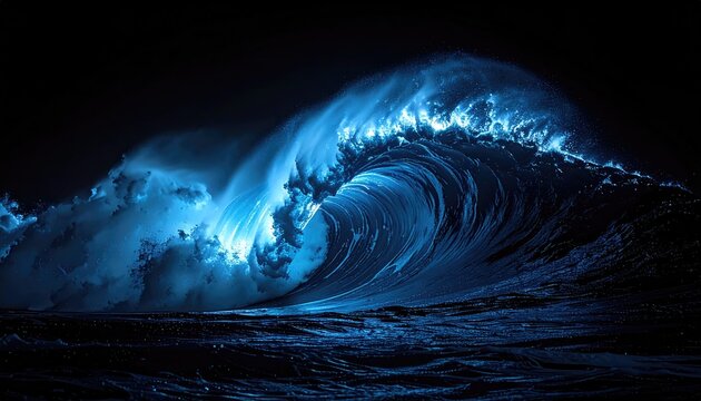Powerful wave crashing in a dark, stormy ocean - Powered by Adobe