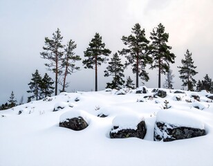 Snowy hilltop with pine trees (1)