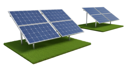 Two Solar Panel Arrays on Green Grass Patches solar energy