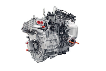 HEV car engine block, Hybrid Electric Vehicles Engine block isolated on white background with path