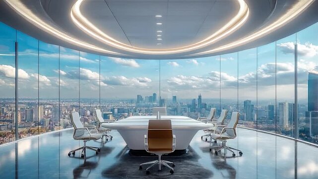 Modern Conference Room with City View.
