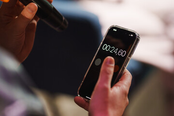 Timer set for 24 seconds during a cooking demonstration in a modern kitchen