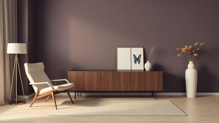 Elegant Living Room Interior with Modern Furniture, Butterfly Artwork, and Warm Lighting for a Cozy and Stylish Home Decor Concept