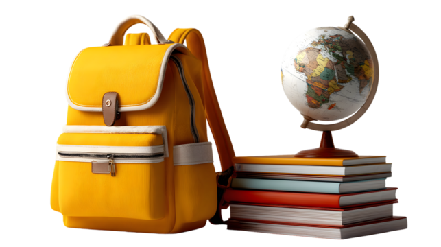Vibrant Yellow Backpack with School Supplies and Globe

