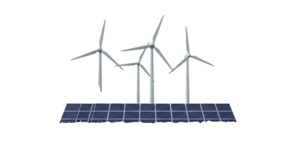 Wind Turbines and Solar Panels on Black Background