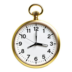 Gold Pocket Watch with Black Hands, Transparent Background, Classic Design Element