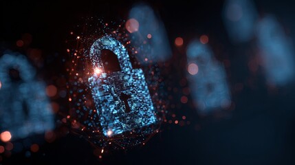 Dynamic digital padlock symbolizes secure data protection and cybersecurity in abstract network