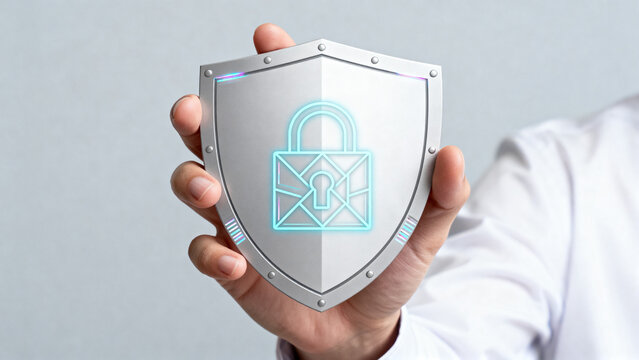 Hand holding shield with lock icon
