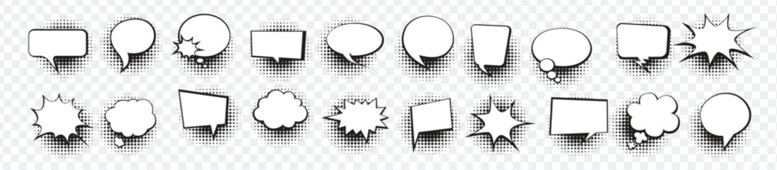  retro empty comic speech bubbles set with black halftone shadows © Palat