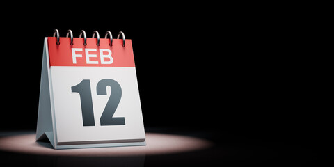 February 12 Calendar Spotlighted on Black Background