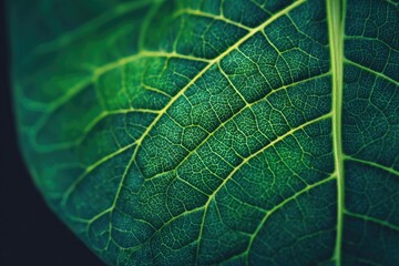 Close-up of a vibrant green leaf, intricate veins