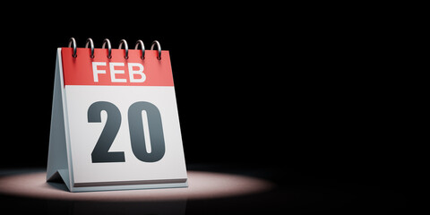 February 20 Calendar Spotlighted on Black Background