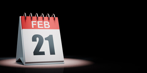 February 21 Calendar Spotlighted on Black Background