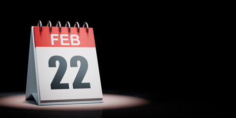February 22 Calendar Spotlighted on Black Background