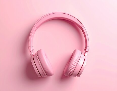 All-pink headphones flat lay on pink background