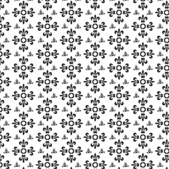 Elegant black floral damask seamless pattern on white background