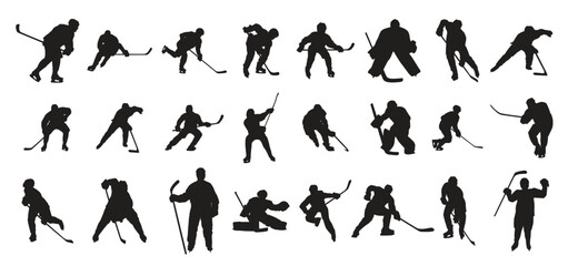 ice hockey silhouette set