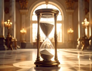 Hourglass, sand, in opulent building with sunny window