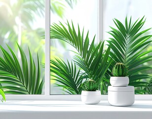 Plants bask by bright window, light streaming through leaves