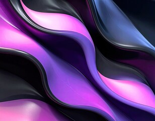 Abstract glossy waves in pink, purple, and dark gray