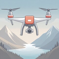 Drone hovers above a tranquil mountain lake scene