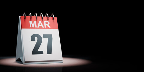 March 27 Calendar Spotlighted on Black Background