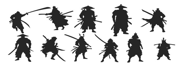 samurai ninja silhouette on white background