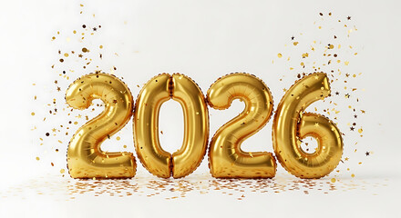 Golden Balloon Numbers Year 2026 Celebration Sparkle Joyful Beginning