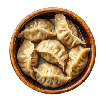 Steamed Dumplings in a Wooden Bowl - Delicious Asian Cuisine for Sharing and Enjoying on transparent background