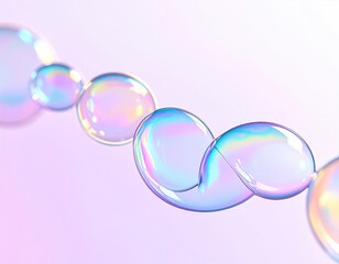 Bubbles chain, iridescent surface, soft focus, pastel backdrop
