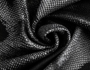 Swirling folds of textured snakeskin in a monochrome palette