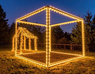 Lit cubes structure at dusk
