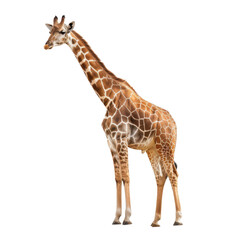 Fototapeta premium Standing giraffe full body side view isolated on Transparent Background