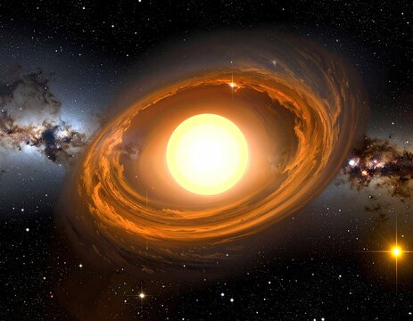 Bright star encircled by swirling gas