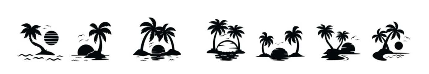 palm tree silhouette on the beach by the sea for summer