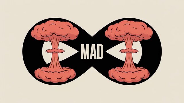 MAD: A symbolic representation of the MAD doctrine, featuring atomic explosions in an infinity loop, a powerful image encapsulating the concept of mutually assured destruction.
