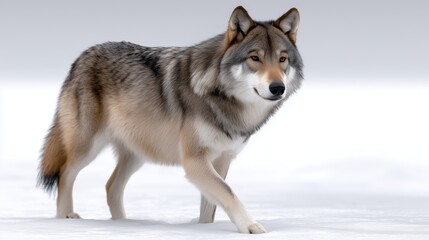 Naklejka premium A wolf standing in the snow looking at the camera